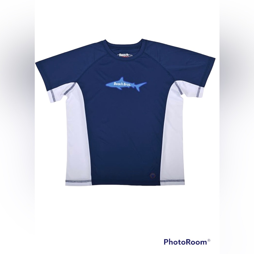 Beach Bros Little Boys Short Sleeve Blue and White Rash guard| Size: 2T